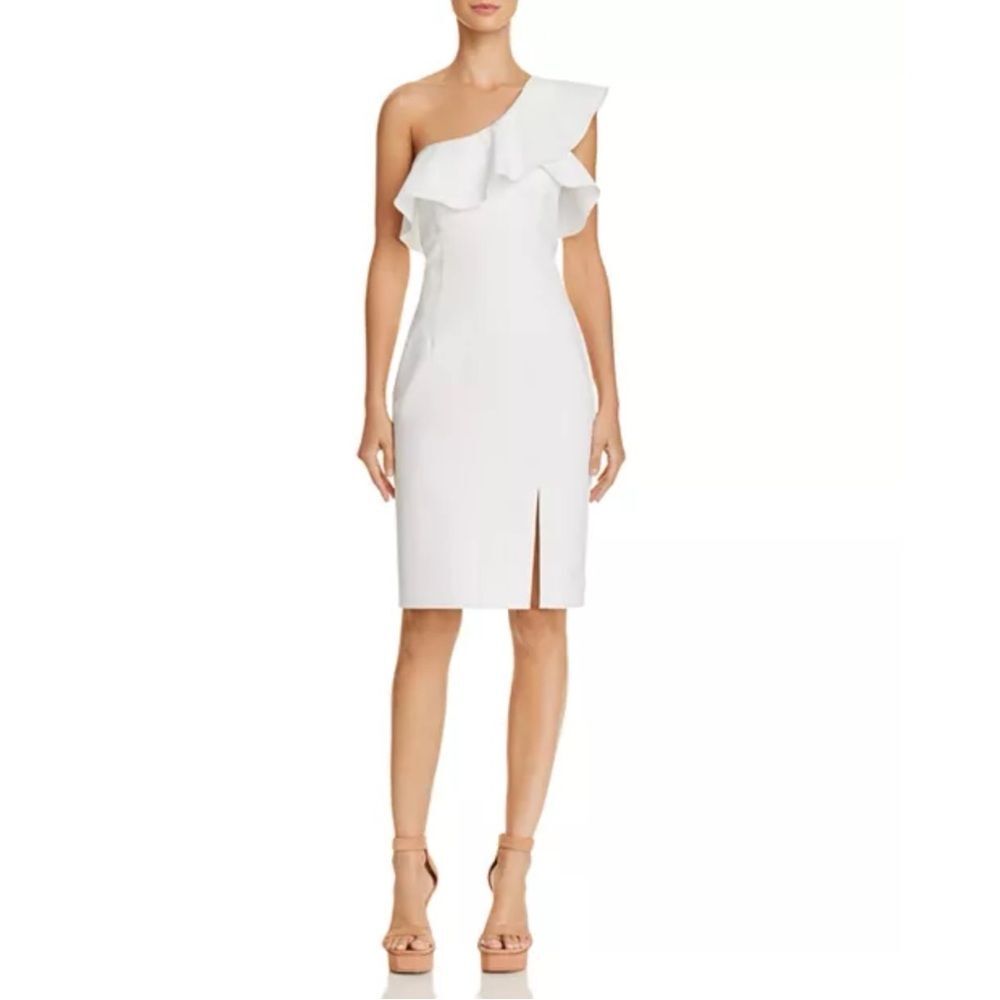 BARDOT NWT White Sleeveless Ruffled One-Shoulder Sheath Dress S/6